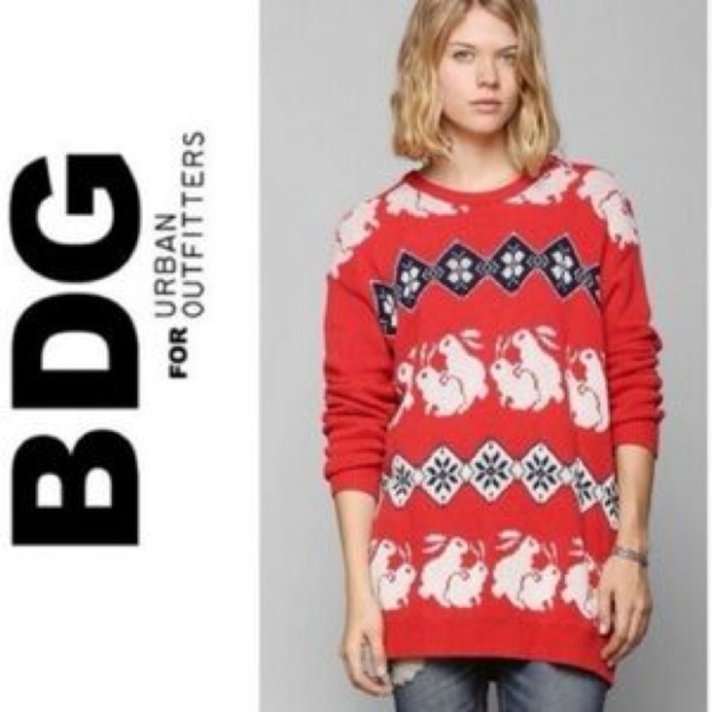BDG Funny Bunny Christmas Sweater size Medium dopaminecore winter wear ❤️🐰